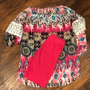 Hot pink cropped leggings and boutique dress